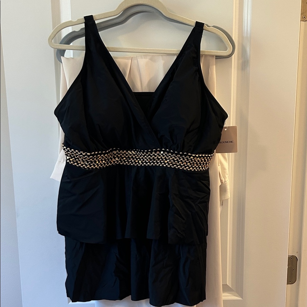 BloomChic Black Swimsuit Top with Gold Details